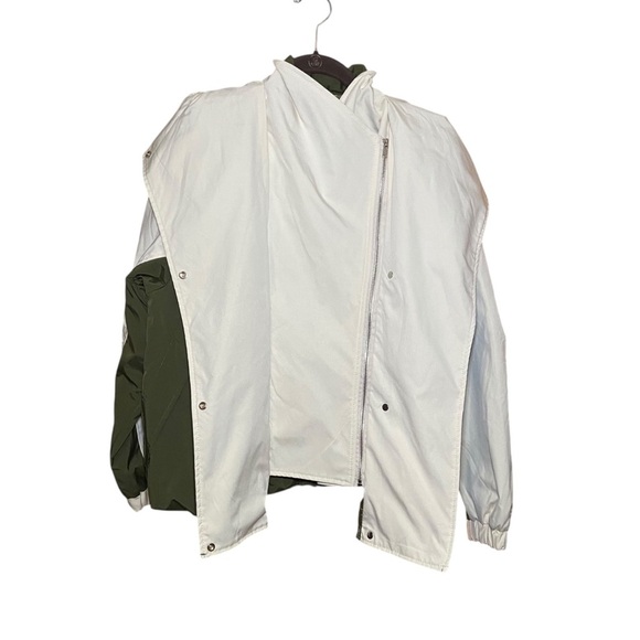NWT Colorblock Two Tone Hooded Jacket Olive Green White Windbreaker Size Large - Picture 4 of 6